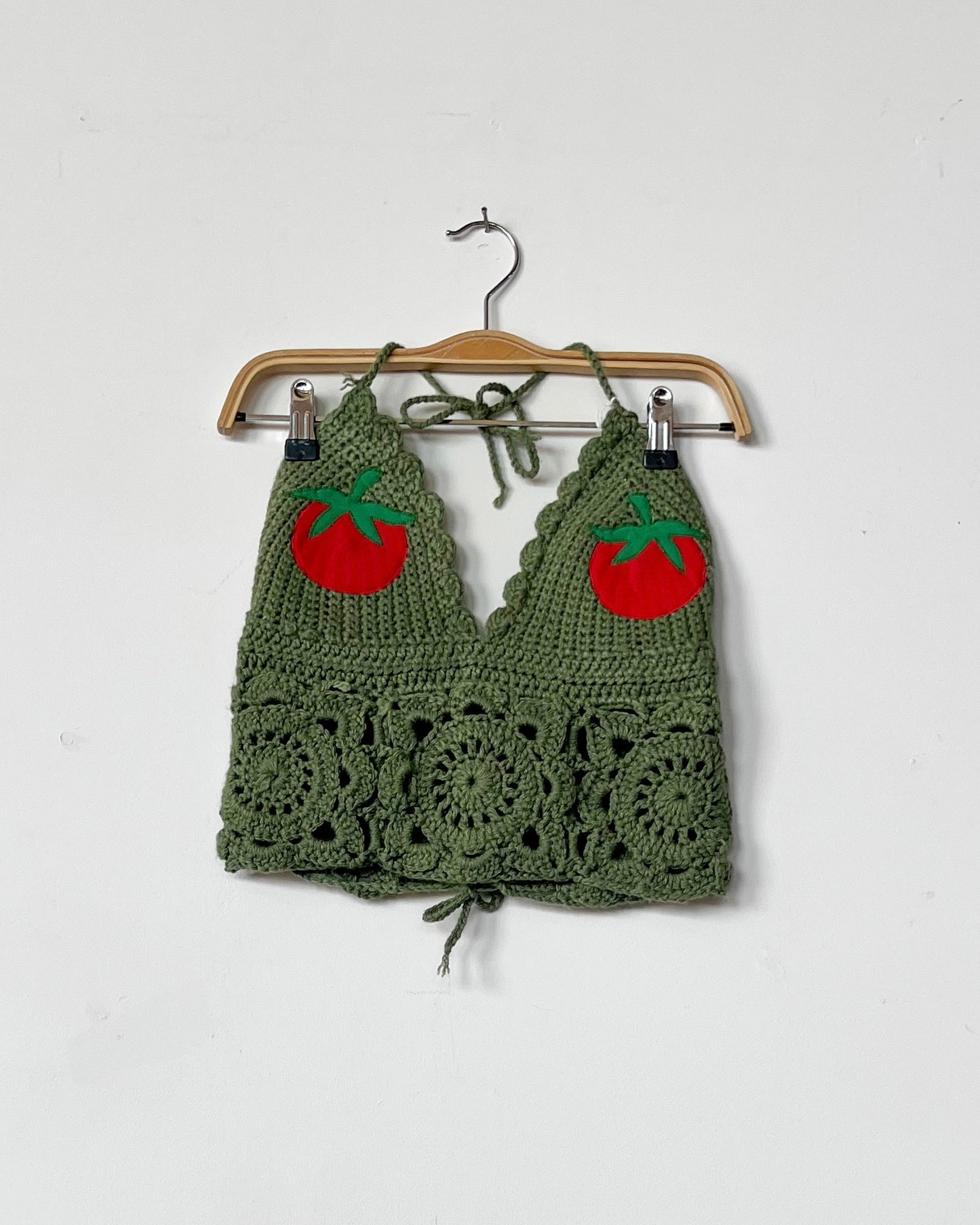 Olive Green Crocheted Tomato Halter Top - Women's Size M