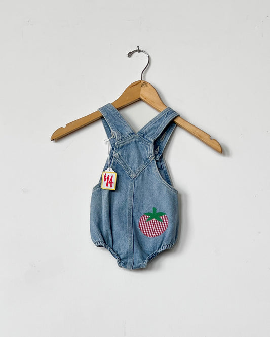 Denim Tomato Onesie Overall - Size 3-6mos